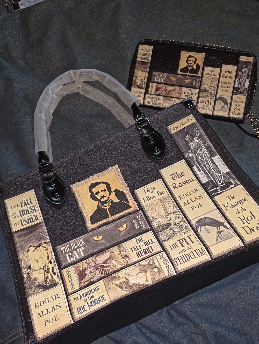 NWT Edgar Allan Poe Book Collage Satchel Bag - Black/Brown With Matching Wallet